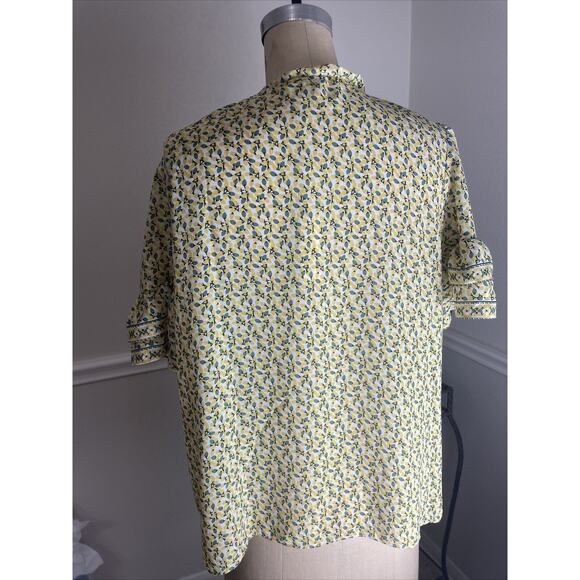 max studio, short sleeve blouse, multicolor, lemon print, large, NWT - Picture 4 of 8